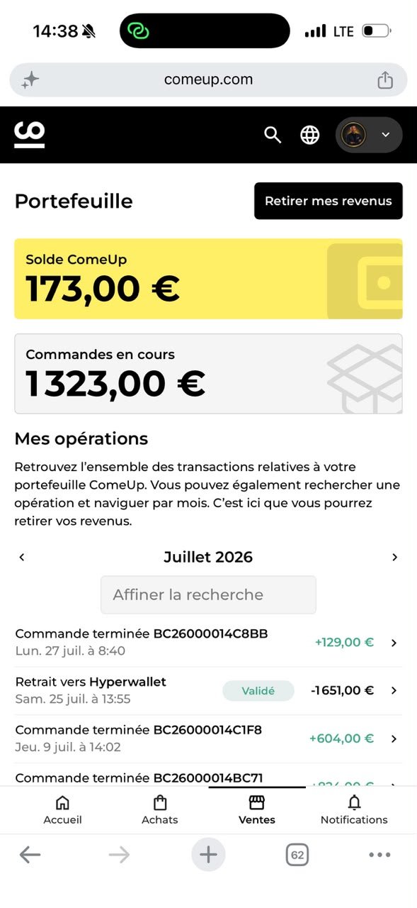 Commandes en cours ComeUp