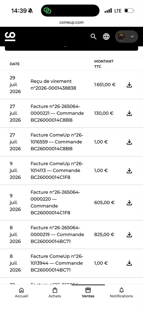 Facture commande ComeUp